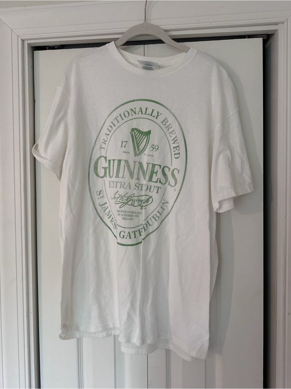Guinness White Short Sleeve Tee with Green Logo Print